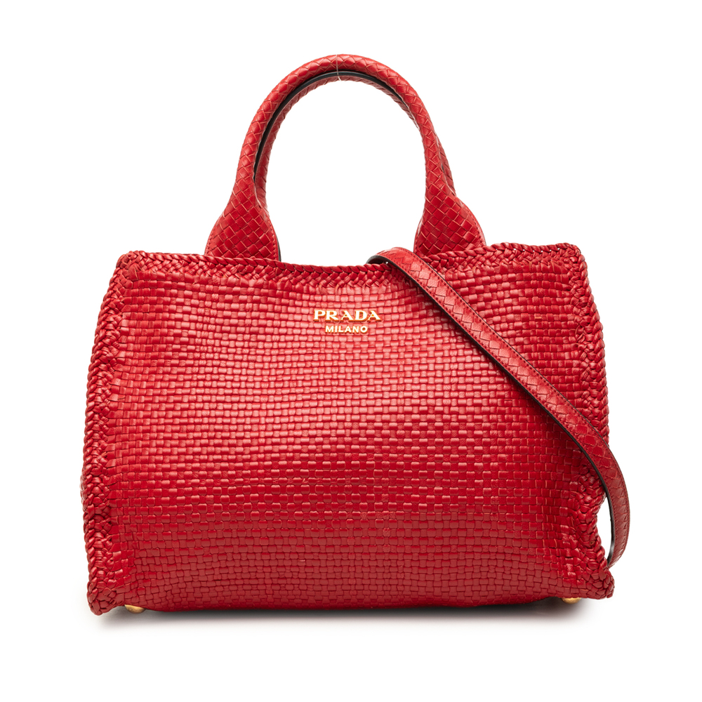 Pre-Loved Prada Small Woven Goatskin Madras Satchel